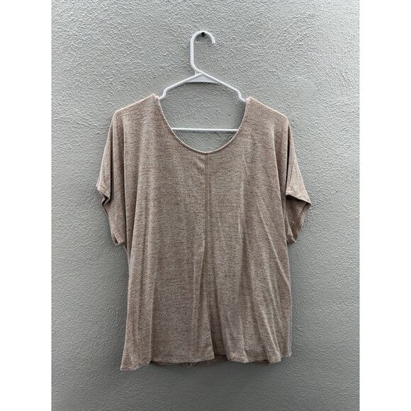 Express One Eleven Womens Shirt Large Brown Heathered Short Sleeve Low Cut Back - Picture 1 of 11